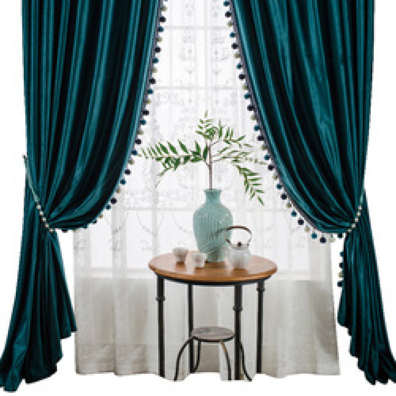 Full Blackout Curtain, Bedroom Thick Solid Color High-end American Retro Curtain /