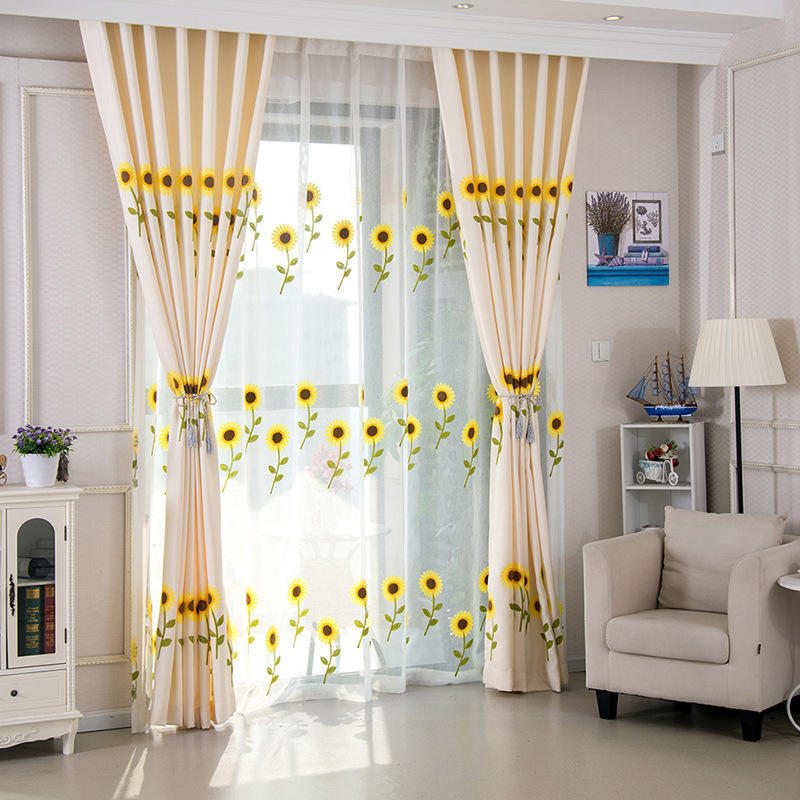 New Simple Embroidery Curtain, Sunflower Jacquard Living Room Bedroom Curtain /