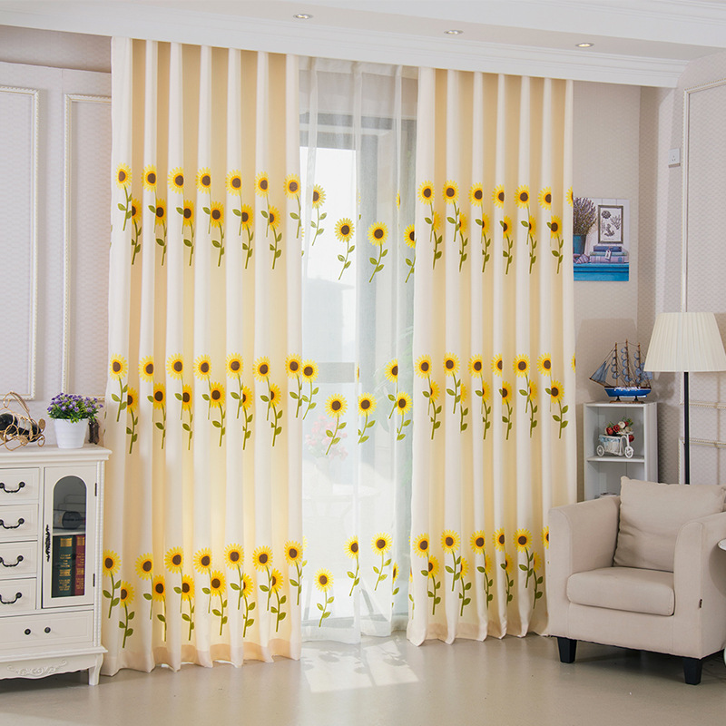 New Simple Embroidery Curtain, Sunflower Jacquard Living Room Bedroom Curtain /