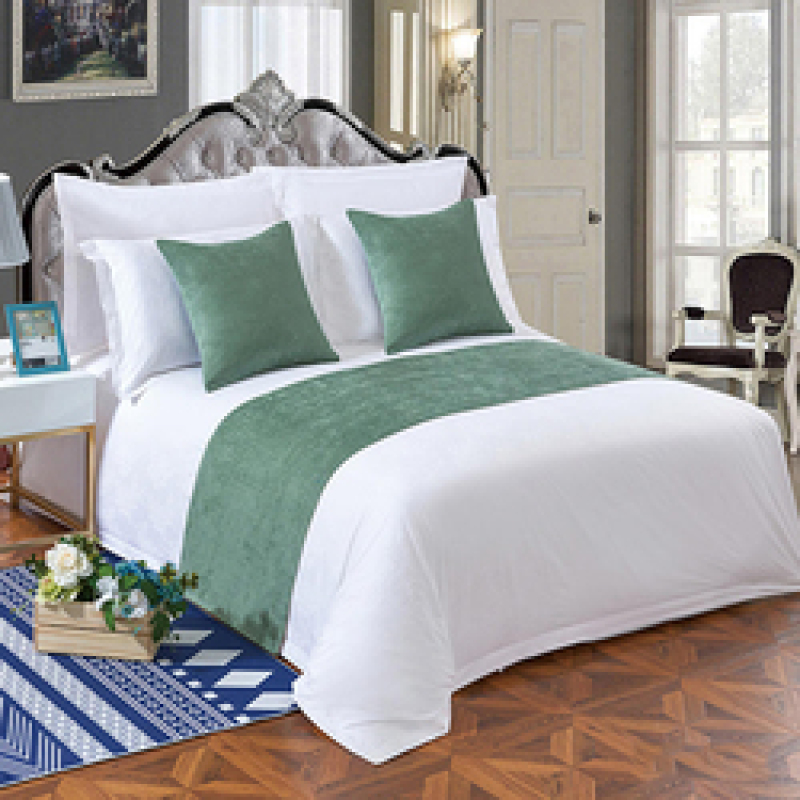 Blue Chenille Bed Runner and Cushion Sets For Hotels