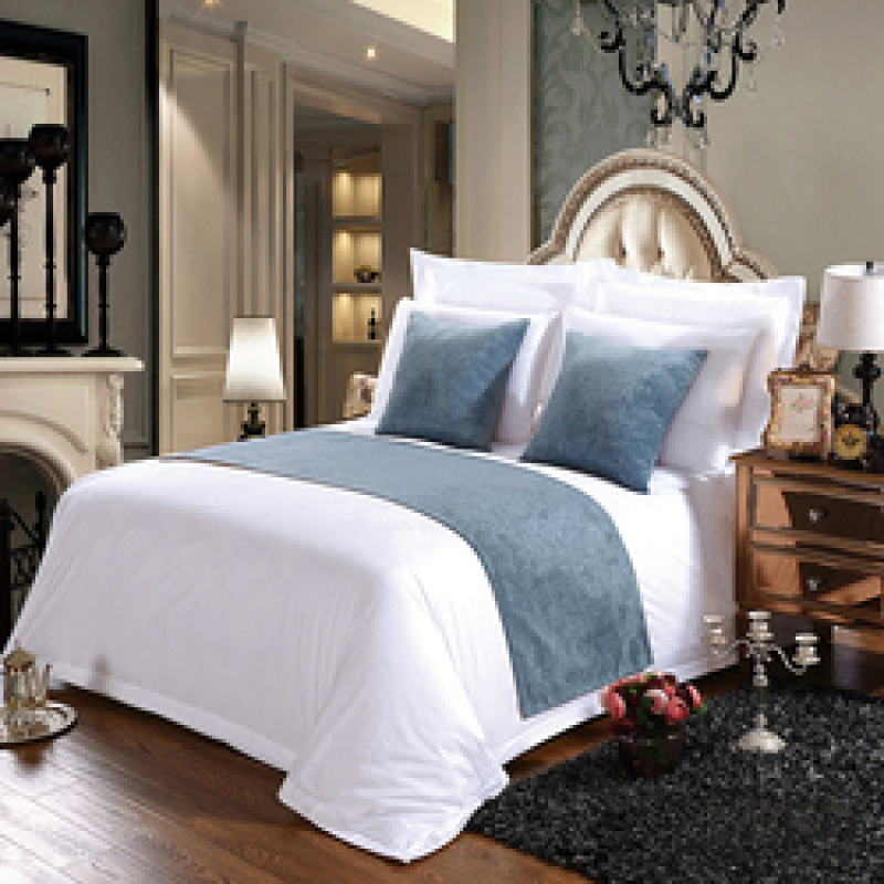 Blue Chenille Bed Runner and Cushion Sets For Hotels