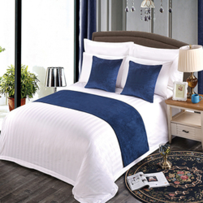 Blue Chenille Bed Runner and Cushion Sets For Hotels