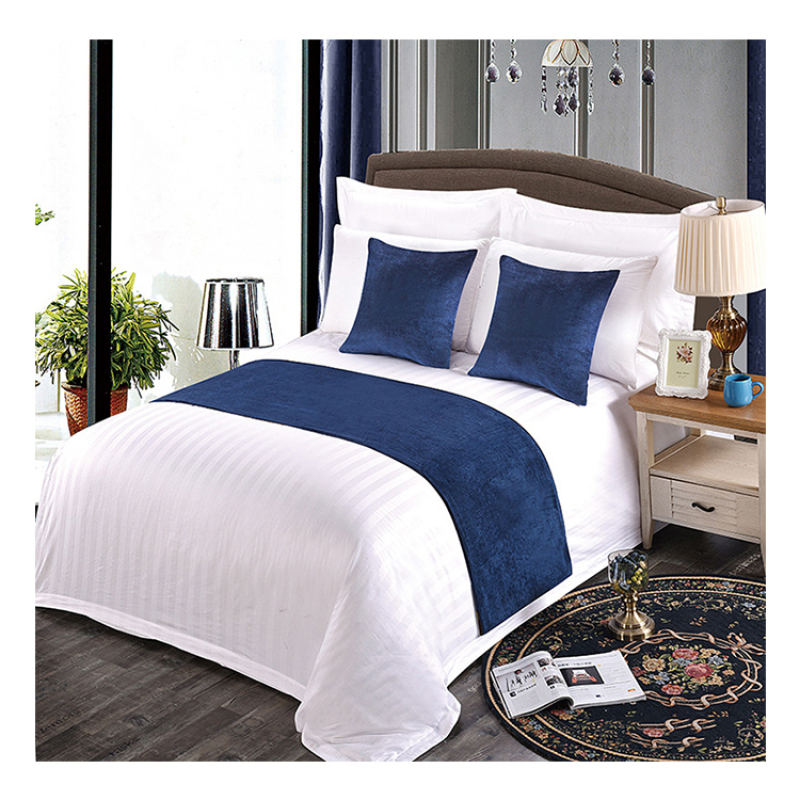 Blue Chenille Bed Runner and Cushion Sets For Hotels