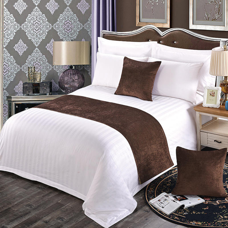 Blue Chenille Bed Runner and Cushion Sets For Hotels