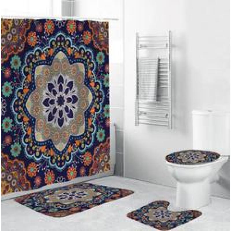 3D Digital Printing Full Polyester Waterproof Shower Curtain Floor Mat Toilet S , Fashion Waterproof Polyester Shower Curtain /
