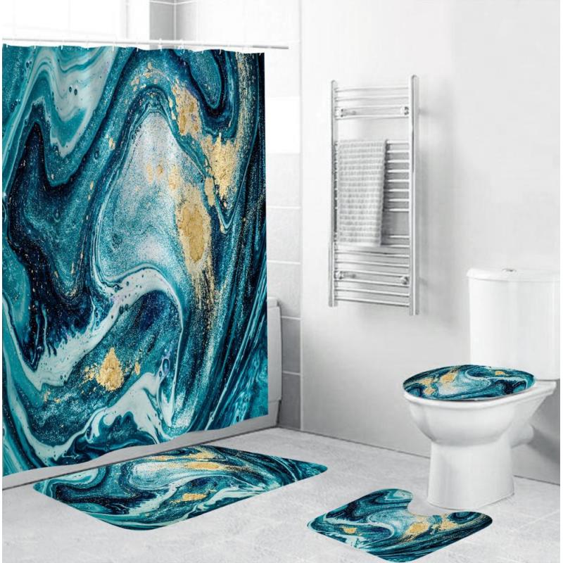 3D Digital Printing Full Polyester Waterproof Shower Curtain Floor Mat Toilet S , Fashion Waterproof Polyester Shower Curtain /