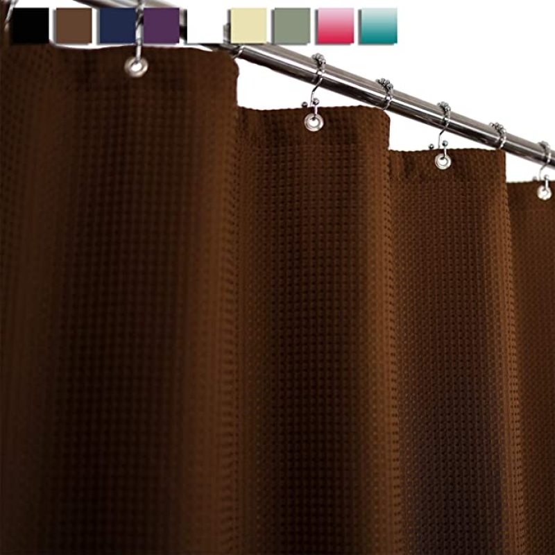 Brown Waffle Weave Hotel Luxury Spa Bathroom 72x72 Inches Polyester Shower Curtain, 230gsm Heavy Duty Fabric Shower Curtain/