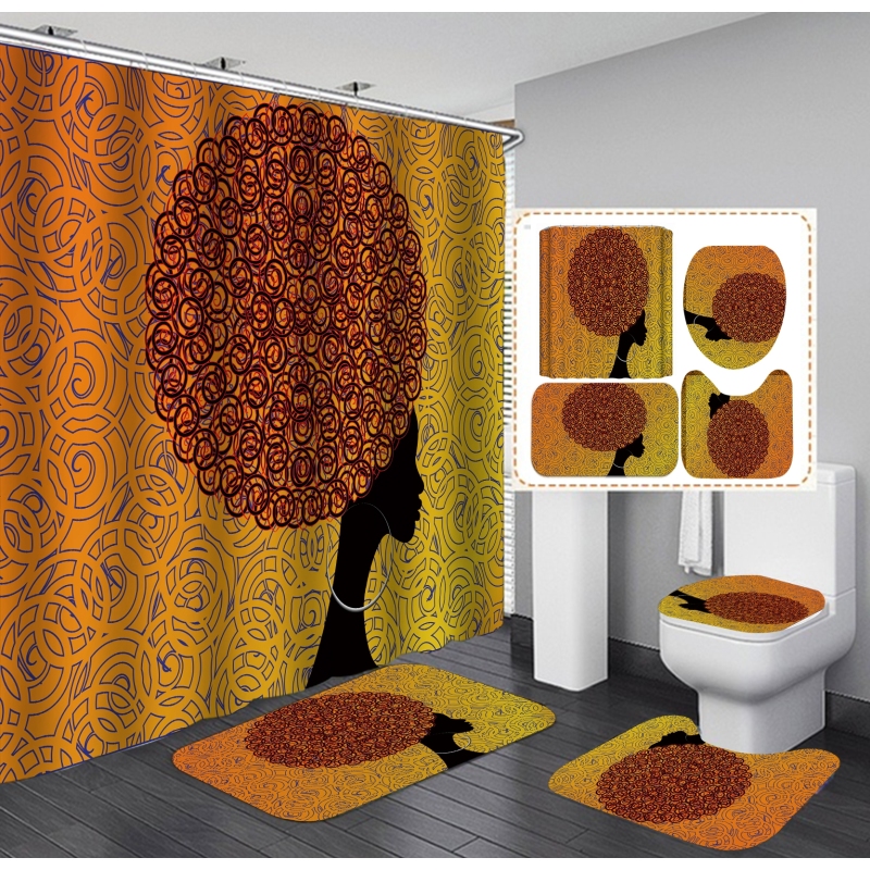 Cheap African Glasses Girl 3D Printed Shower Curtain Set,  Wholesale Waterproof Shower Curtain Set/