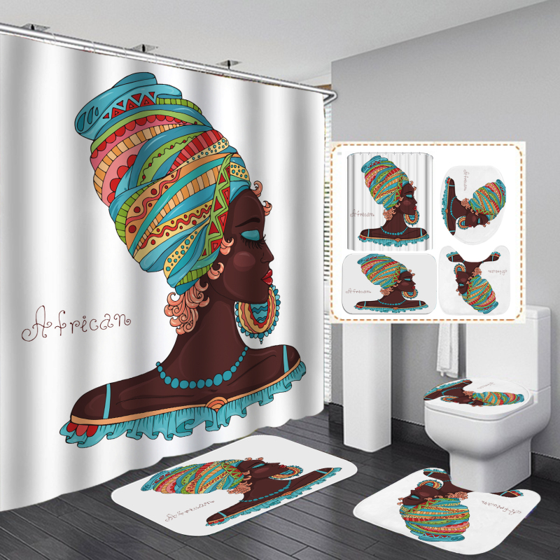 Cheap African Glasses Girl 3D Printed Shower Curtain Set,  Wholesale Waterproof Shower Curtain Set/