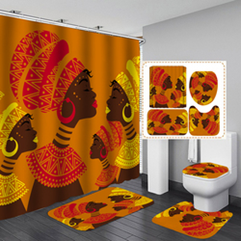 Cheap African Glasses Girl 3D Printed Shower Curtain Set,  Wholesale Waterproof Shower Curtain Set/