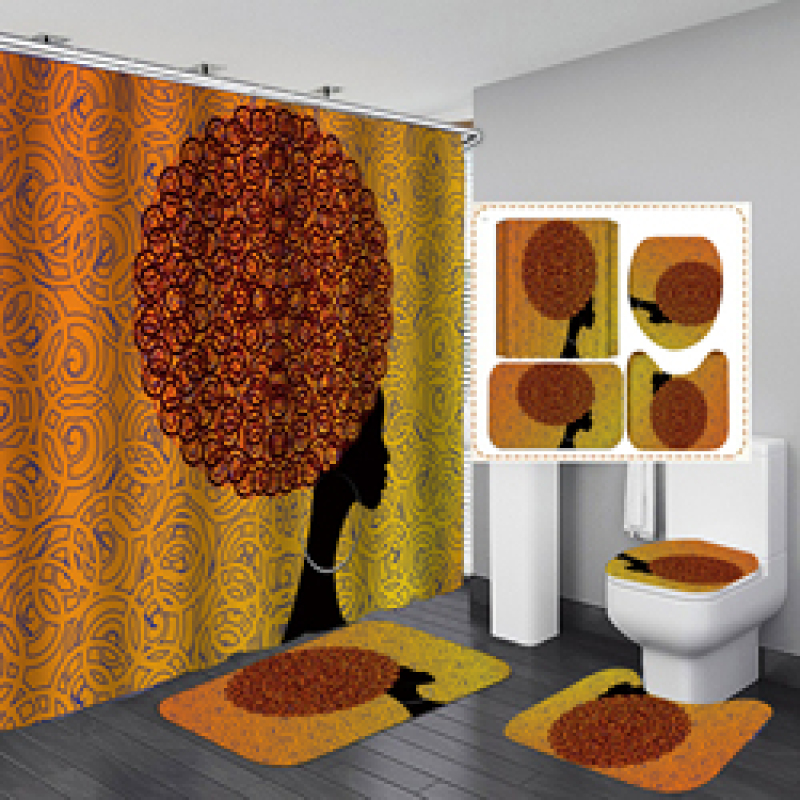 Cheap African Glasses Girl 3D Printed Shower Curtain Set,  Wholesale Waterproof Shower Curtain Set/