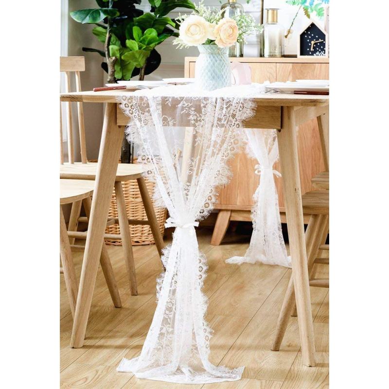 White Lace Tablecloth 75 x 300 cm Vintage Embroidered Lace Table Cover Wedding table runner non woven