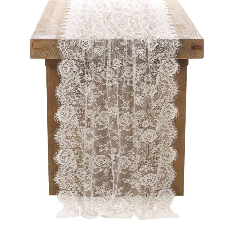White Lace Tablecloth 75 x 300 cm Vintage Embroidered Lace Table Cover Wedding table runner non woven