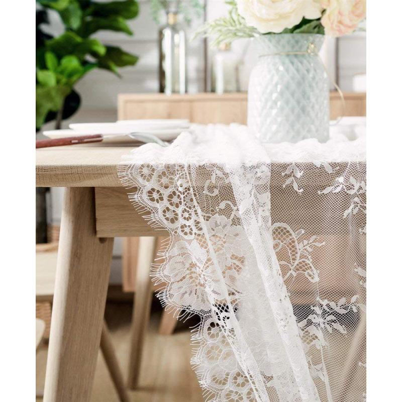 White Lace Tablecloth 75 x 300 cm Vintage Embroidered Lace Table Cover Wedding table runner non woven