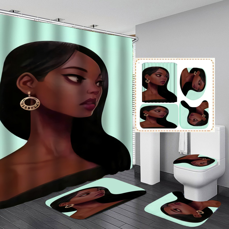 2020 100% Polyester African Man Woman Custom Digital Printing Shower Curtain Set, Made In China Waterproof Shower Curtain Set/