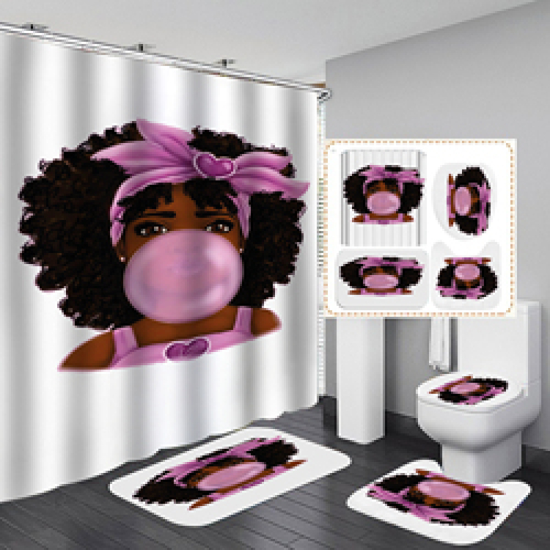 2020 100% Polyester African Man Woman Custom Digital Printing Shower Curtain Set, Made In China Waterproof Shower Curtain Set/