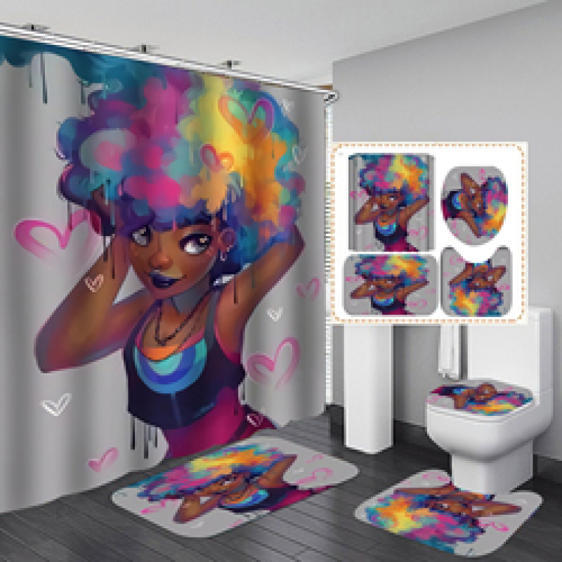 2020 100% Polyester African Man Woman Custom Digital Printing Shower Curtain Set, Made In China Waterproof Shower Curtain Set/