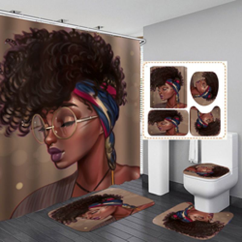 2020 100% Polyester African Man Woman Custom Digital Printing Shower Curtain Set, Made In China Waterproof Shower Curtain Set/
