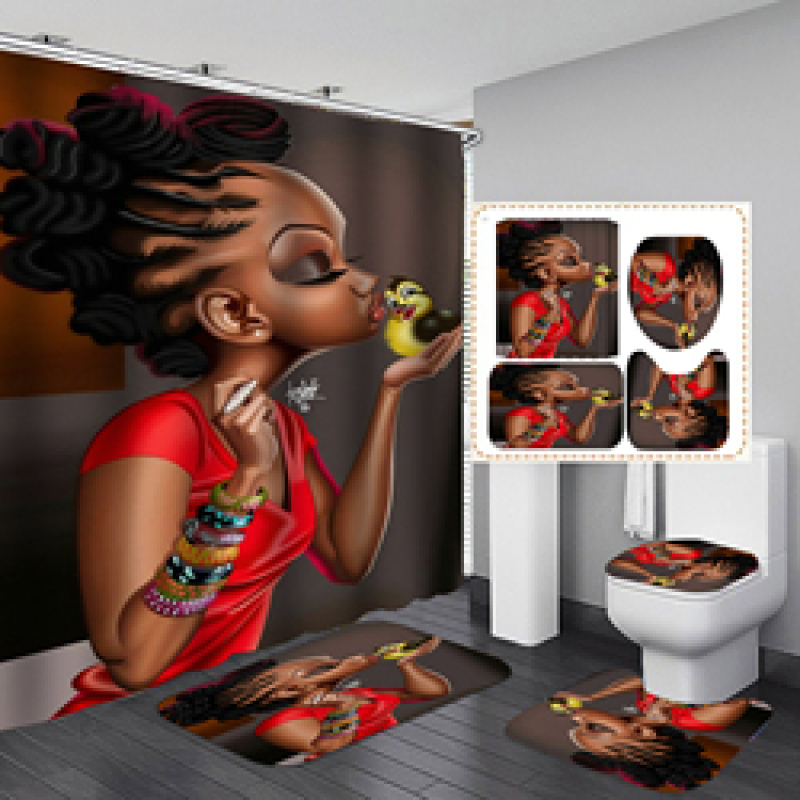 2020 100% Polyester African Man Woman Custom Digital Printing Shower Curtain Set, Made In China Waterproof Shower Curtain Set/