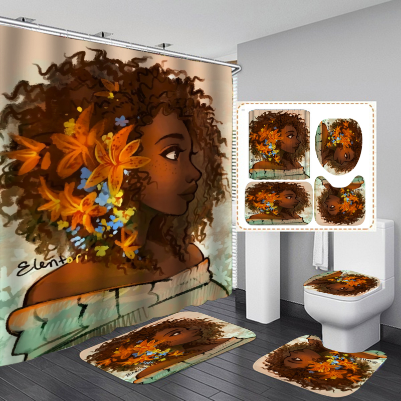 2020 100% Polyester African Man Woman Custom Digital Printing Shower Curtain Set, Made In China Waterproof Shower Curtain Set/