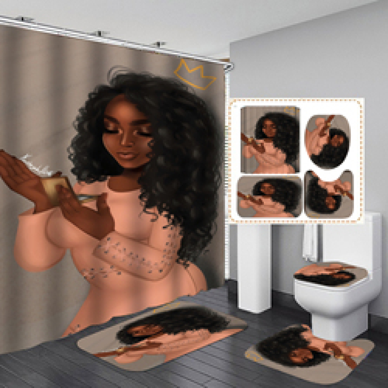 2020 100% Polyester African Man Woman Custom Digital Printing Shower Curtain Set, Made In China Waterproof Shower Curtain Set/