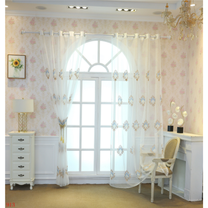 Hot selling sheer panel ready made lace embroidery Latest curtain fashion designs