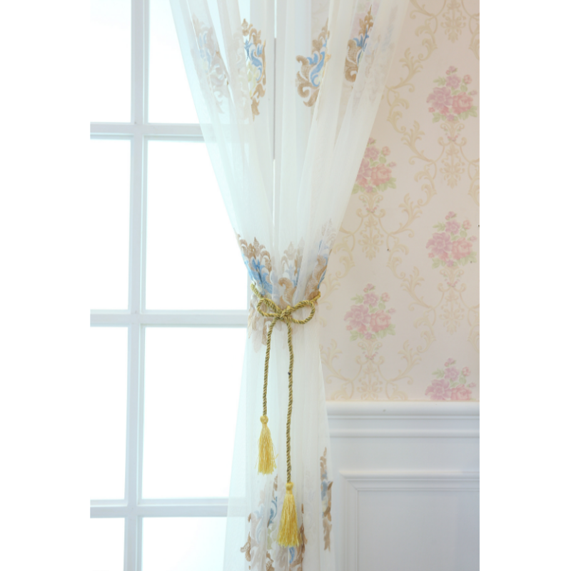 Hot selling sheer panel ready made lace embroidery Latest curtain fashion designs