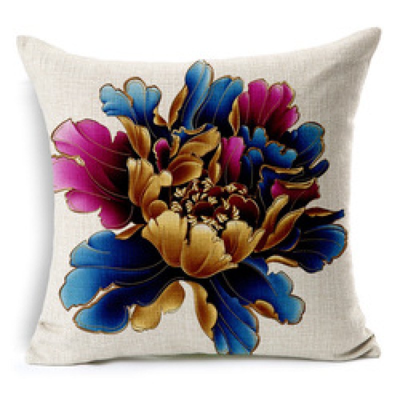 Chinese Style Golden Hand-painted Peony Flower Cushion Cover, Cotton Sofa Cushion Cover/