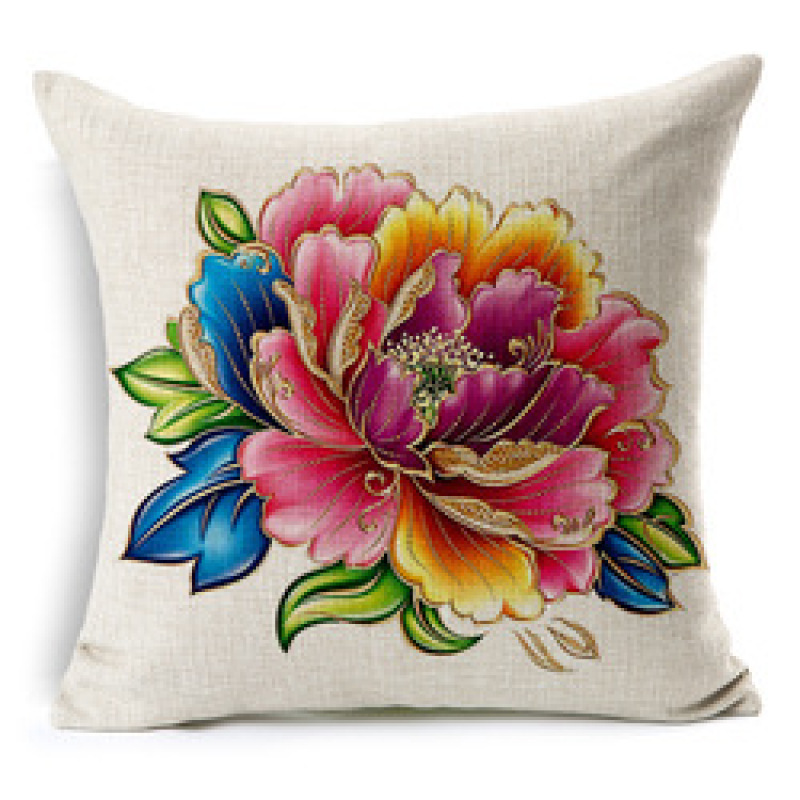 Chinese Style Golden Hand-painted Peony Flower Cushion Cover, Cotton Sofa Cushion Cover/