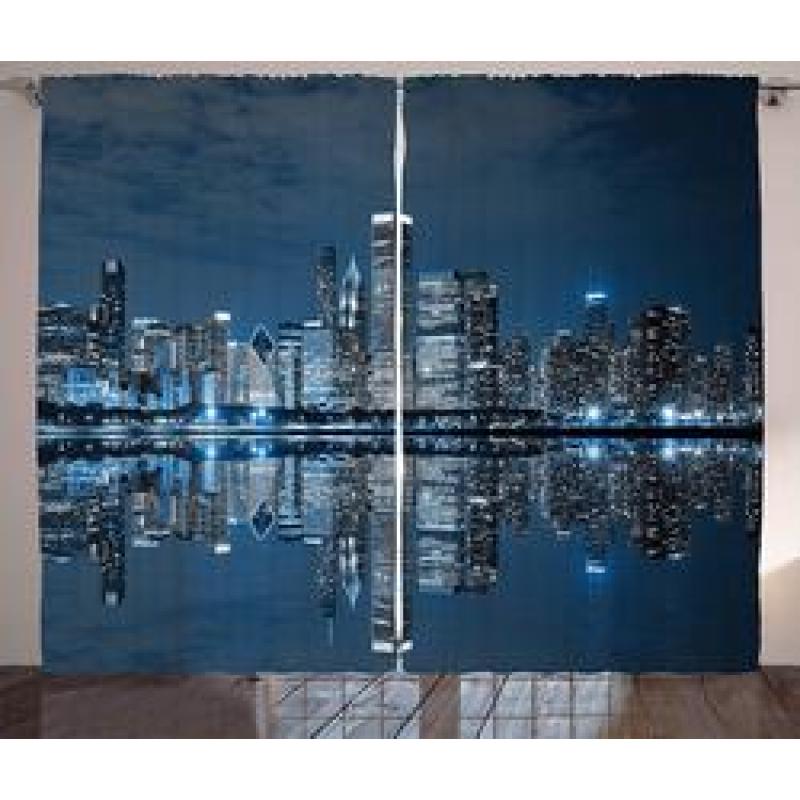 Chicago Skyline Curtains Sleeping City Dramatic Urban Resting,Popular American Lake Picture Living Room Bedroom Window Drapes/