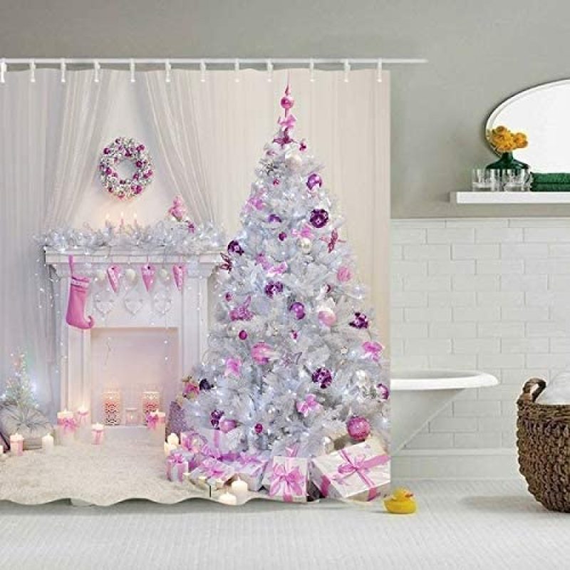 Merry Christmas Shower Curtain, Waterproof Bathroom Shower Curtain,  Bath and Shower curtain set