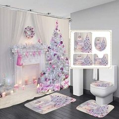 Merry Christmas Shower Curtain, Waterproof Bathroom Shower Curtain,  Bath and Shower curtain set