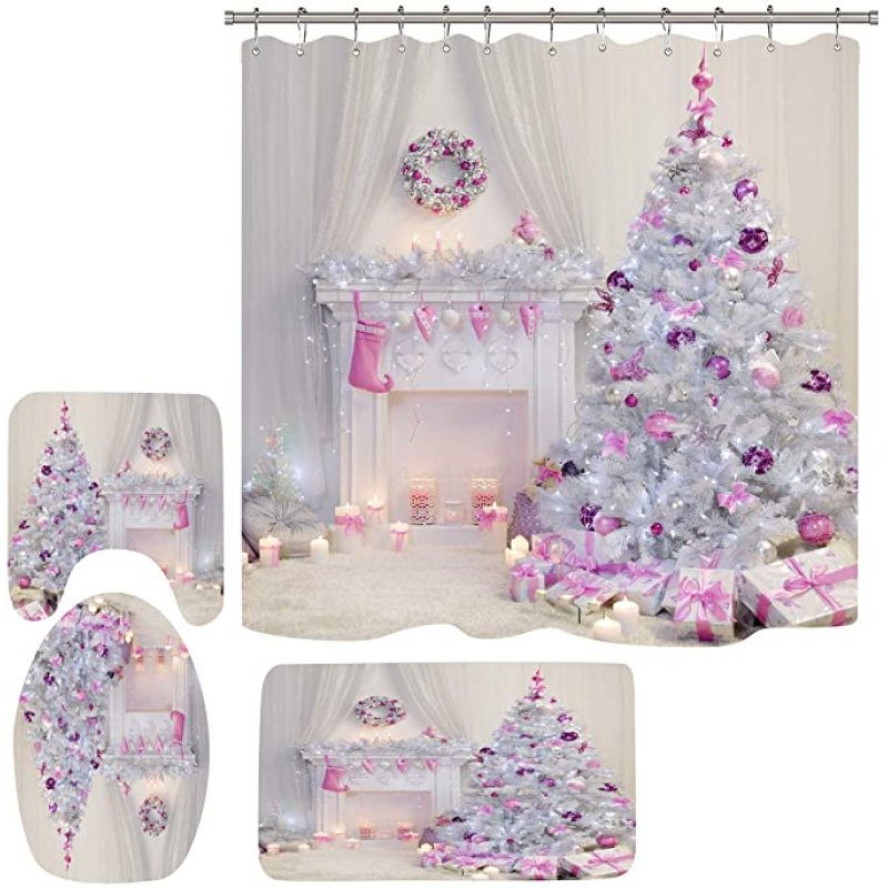Merry Christmas Shower Curtain, Waterproof Bathroom Shower Curtain,  Bath and Shower curtain set