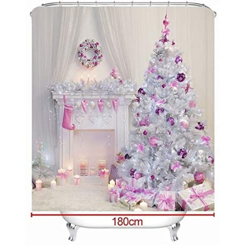 Merry Christmas Shower Curtain, Waterproof Bathroom Shower Curtain,  Bath and Shower curtain set