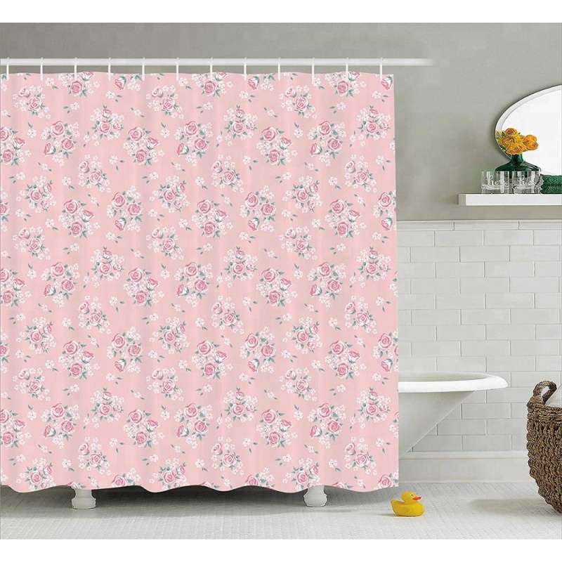 chinese style printed customizable little flower design high quality textile shower curtain