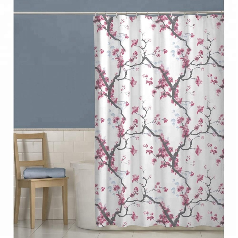 chinese style printed customizable little flower design high quality textile shower curtain