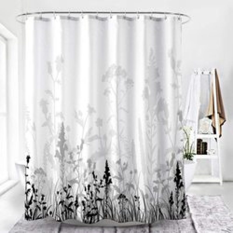 Modern plaid pattern bathroomWhite Thick Checks Waterproof Mildew-Proof Partition Curtain PEVA Shower Curtain for Free Hanging