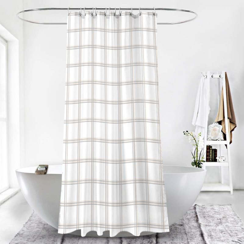 Modern plaid pattern bathroomWhite Thick Checks Waterproof Mildew-Proof Partition Curtain PEVA Shower Curtain for Free Hanging