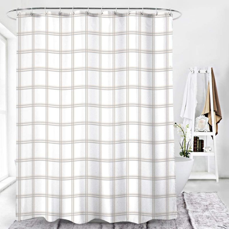 Modern plaid pattern bathroomWhite Thick Checks Waterproof Mildew-Proof Partition Curtain PEVA Shower Curtain for Free Hanging