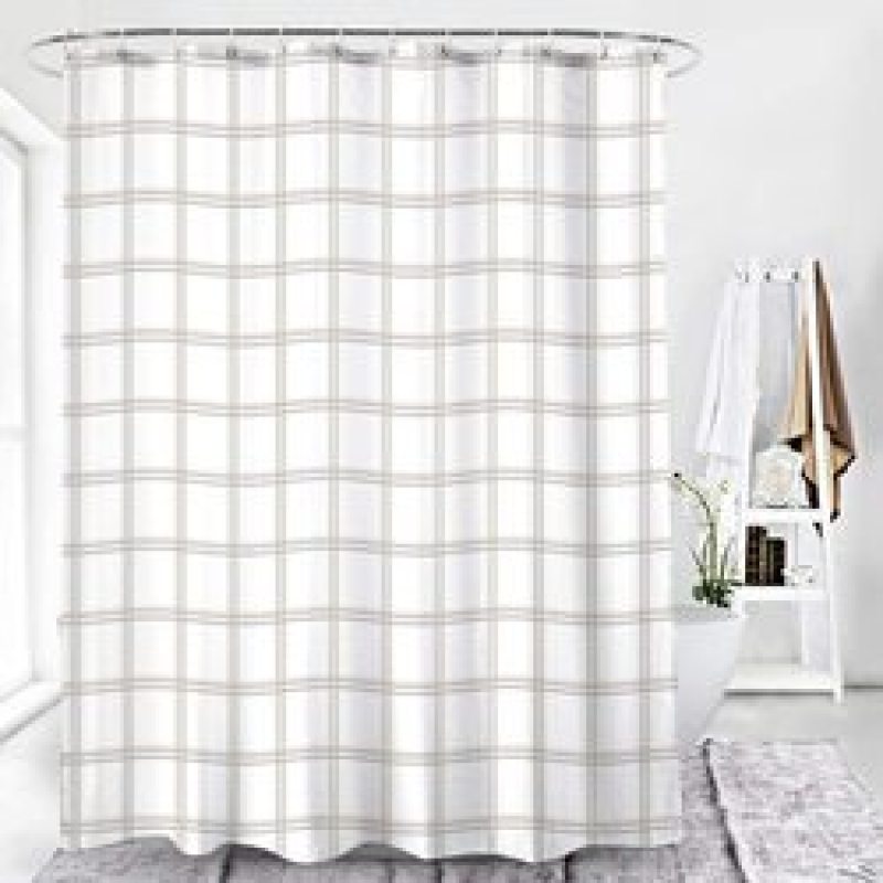 Modern plaid pattern bathroomWhite Thick Checks Waterproof Mildew-Proof Partition Curtain PEVA Shower Curtain for Free Hanging