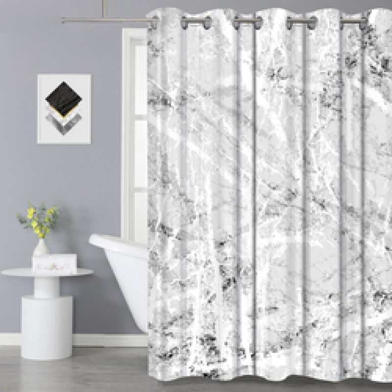 Hign Quality Hookless Modern Marble Pattern 100%Polyester Shower Curtain, Waterproof 3D Digital Printing Bathroom Hotel Curtain/