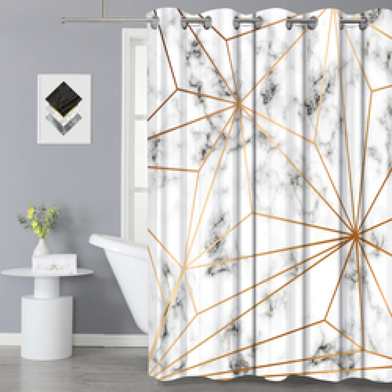 Hign Quality Hookless Modern Marble Pattern 100%Polyester Shower Curtain, Waterproof 3D Digital Printing Bathroom Hotel Curtain/