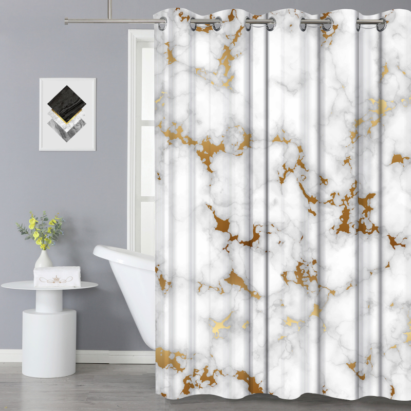 Hign Quality Hookless Modern Marble Pattern 100%Polyester Shower Curtain, Waterproof 3D Digital Printing Bathroom Hotel Curtain/