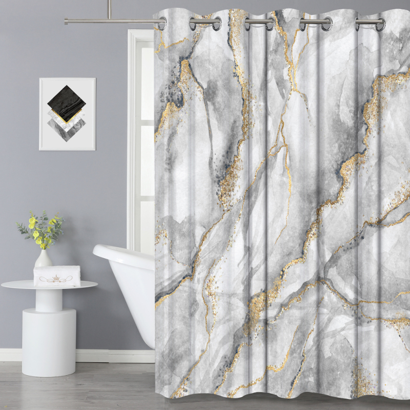 Hign Quality Hookless Modern Marble Pattern 100%Polyester Shower Curtain, Waterproof 3D Digital Printing Bathroom Hotel Curtain/