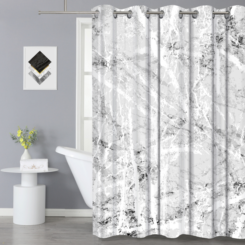 Hign Quality Hookless Modern Marble Pattern 100%Polyester Shower Curtain, Waterproof 3D Digital Printing Bathroom Hotel Curtain/