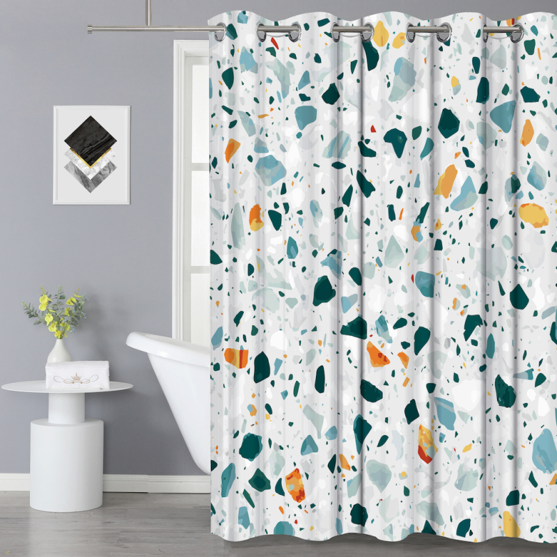 Hign Quality Hookless Modern Marble Pattern 100%Polyester Shower Curtain, Waterproof 3D Digital Printing Bathroom Hotel Curtain/