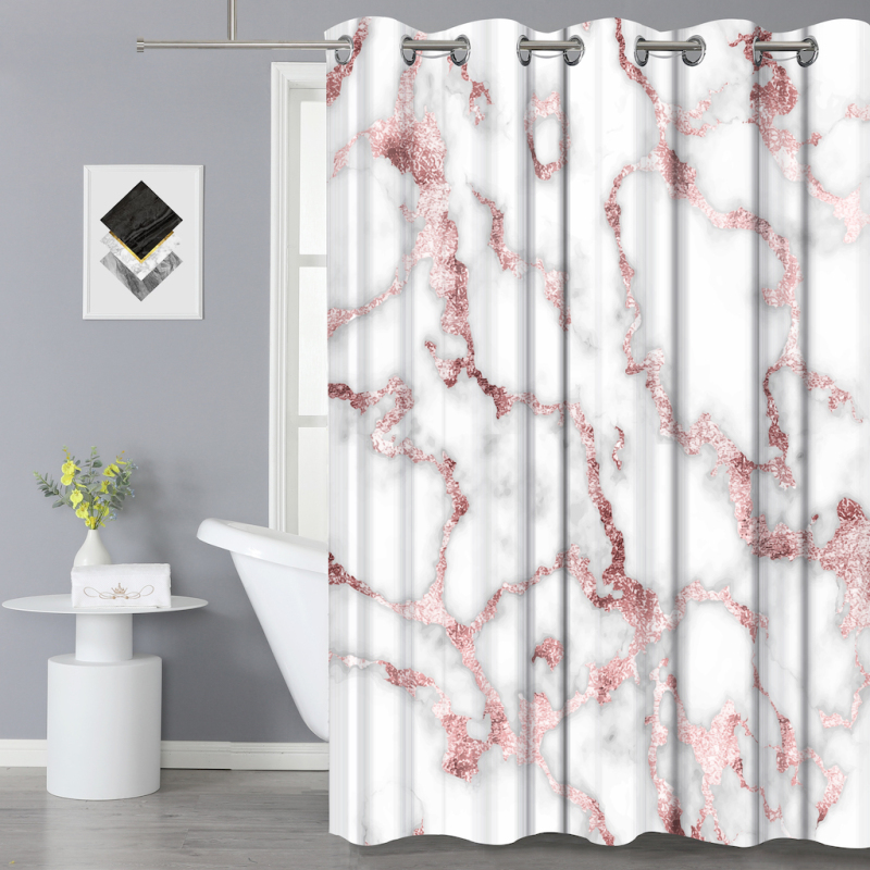 Hign Quality Hookless Modern Marble Pattern 100%Polyester Shower Curtain, Waterproof 3D Digital Printing Bathroom Hotel Curtain/