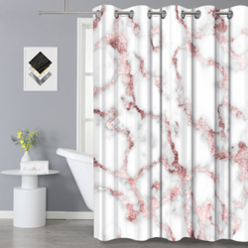 Hign Quality Hookless Modern Marble Pattern 100%Polyester Shower Curtain, Waterproof 3D Digital Printing Bathroom Hotel Curtain/