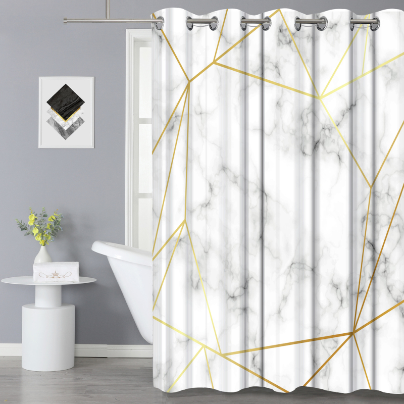 Hign Quality Hookless Modern Marble Pattern 100%Polyester Shower Curtain, Waterproof 3D Digital Printing Bathroom Hotel Curtain/
