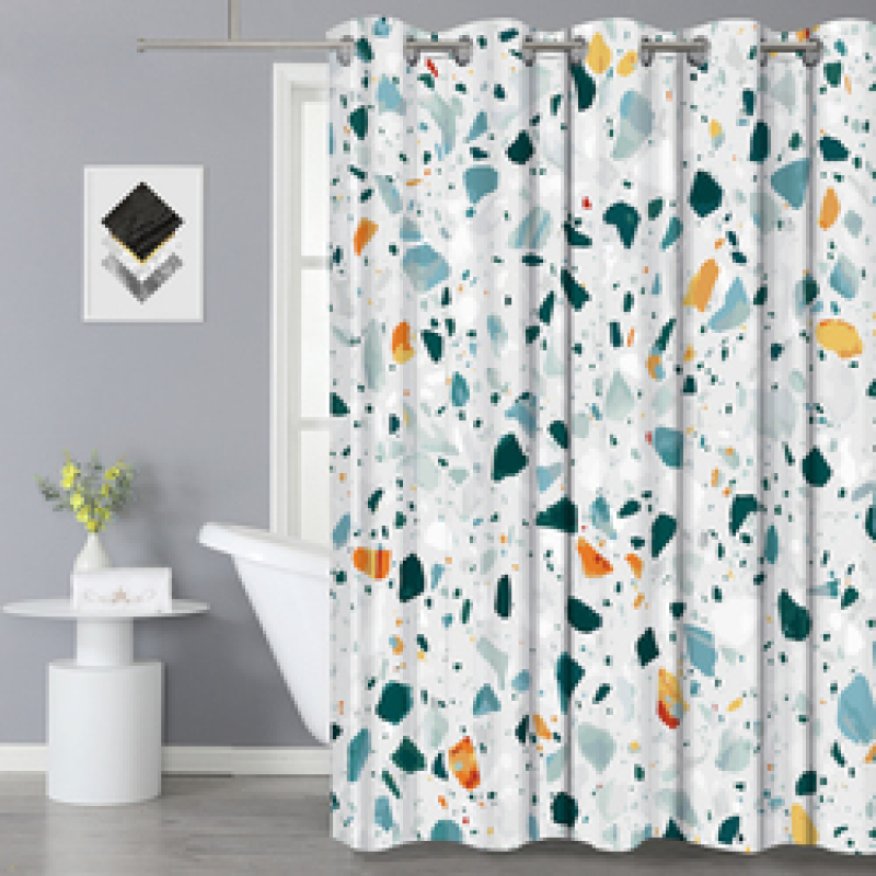 Hign Quality Hookless Modern Marble Pattern 100%Polyester Shower Curtain, Waterproof 3D Digital Printing Bathroom Hotel Curtain/